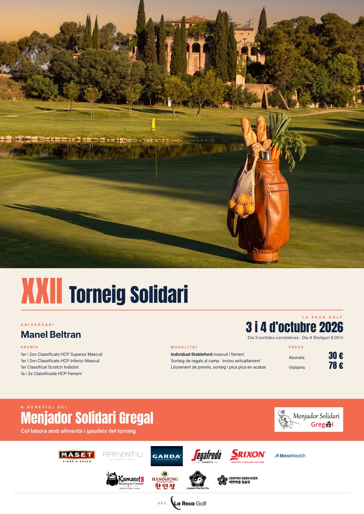 Cartel del XXII Torneo Solidario Manel Beltrán, 3 y 4 de octubre de 2026 en La Roca Golf
